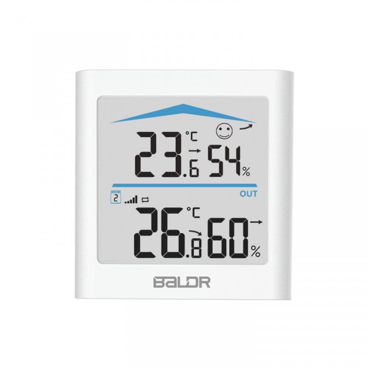 BALDR B0135T2H2-WHITE цифровой термогигрометр с внешним датчиком, белый