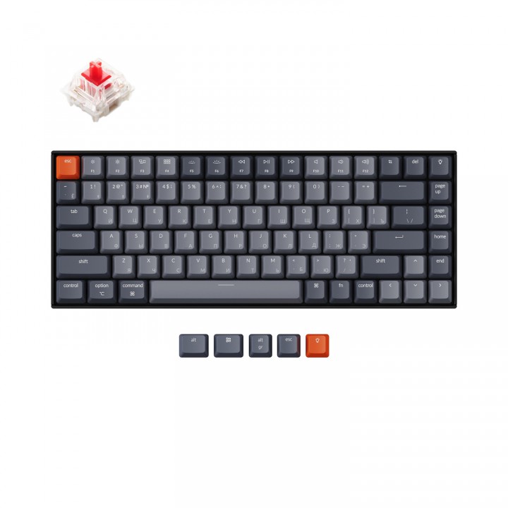 Беспроводная механическая клавиатура Keychron K2, Light Grey, 84 клавиши, алюминиевый корпус, RGB подсветка, Gateron Red Switch