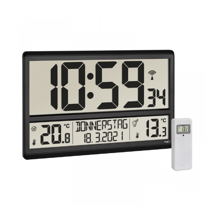 Цифровые настенные часы TFA 60.4521.01, с отображением наружной и внутренней температуры 